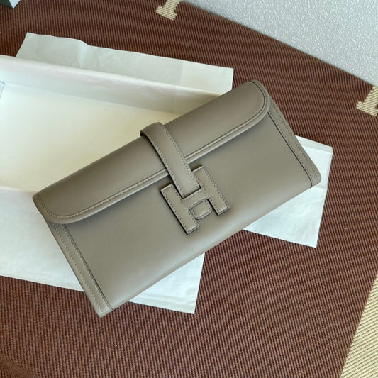 Hermes Jige Elan 29 Clutch Bag In Gris Mouette Swift Leather