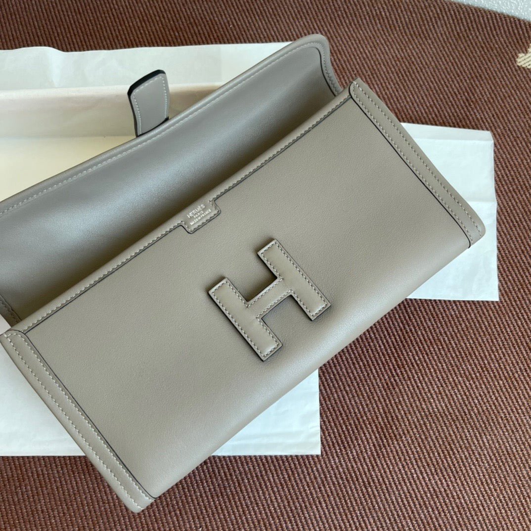 Hermes Jige Elan 29 Clutch Bag In Gris Mouette Swift Leather