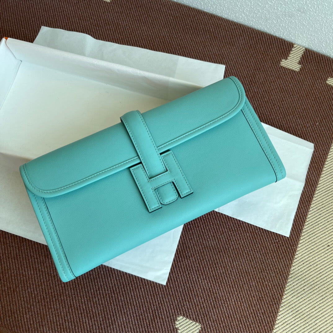 Hermes Jige Elan 29 Clutch Bag In Macaron Blue Swift Leather