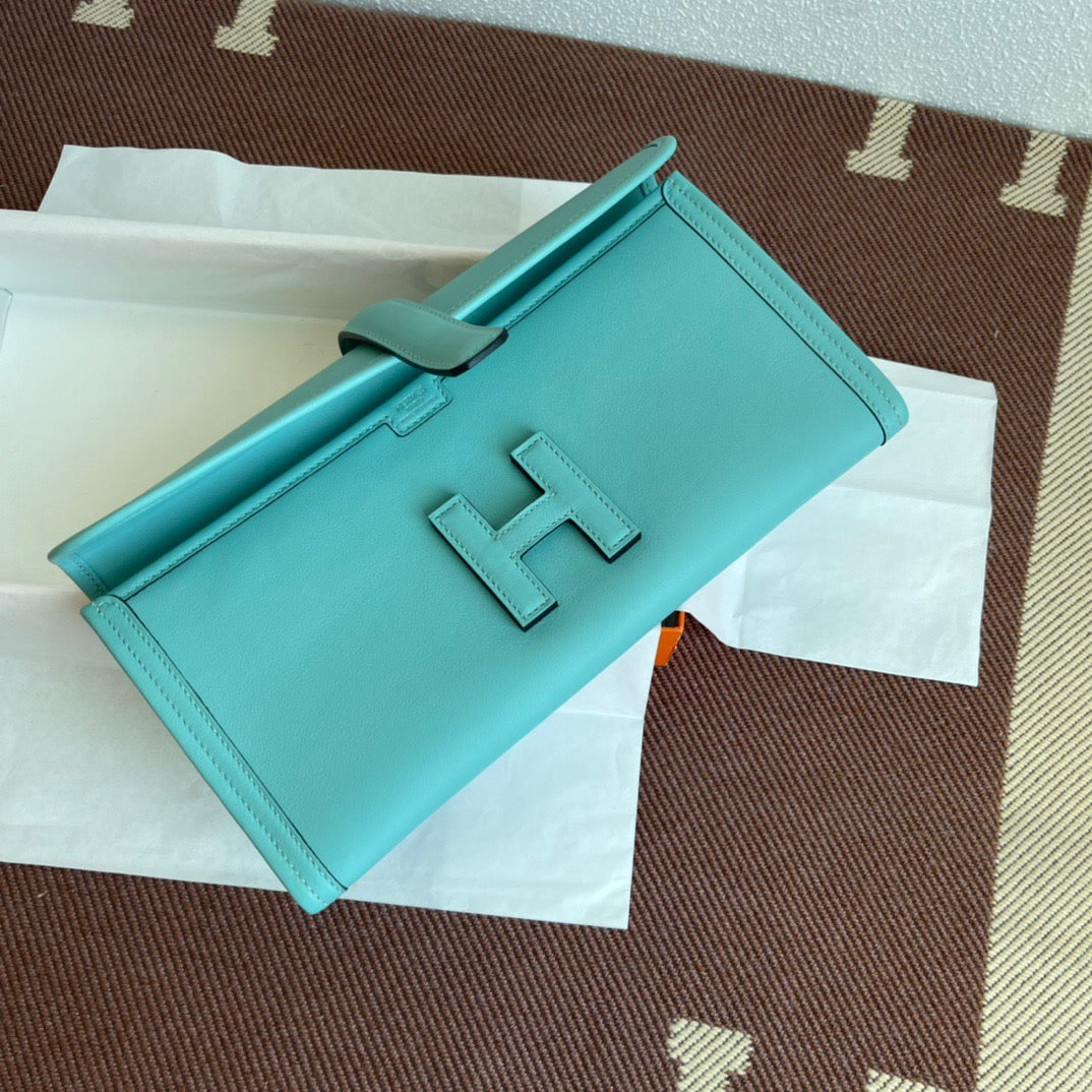 Hermes Jige Elan 29 Clutch Bag In Macaron Blue Swift Leather