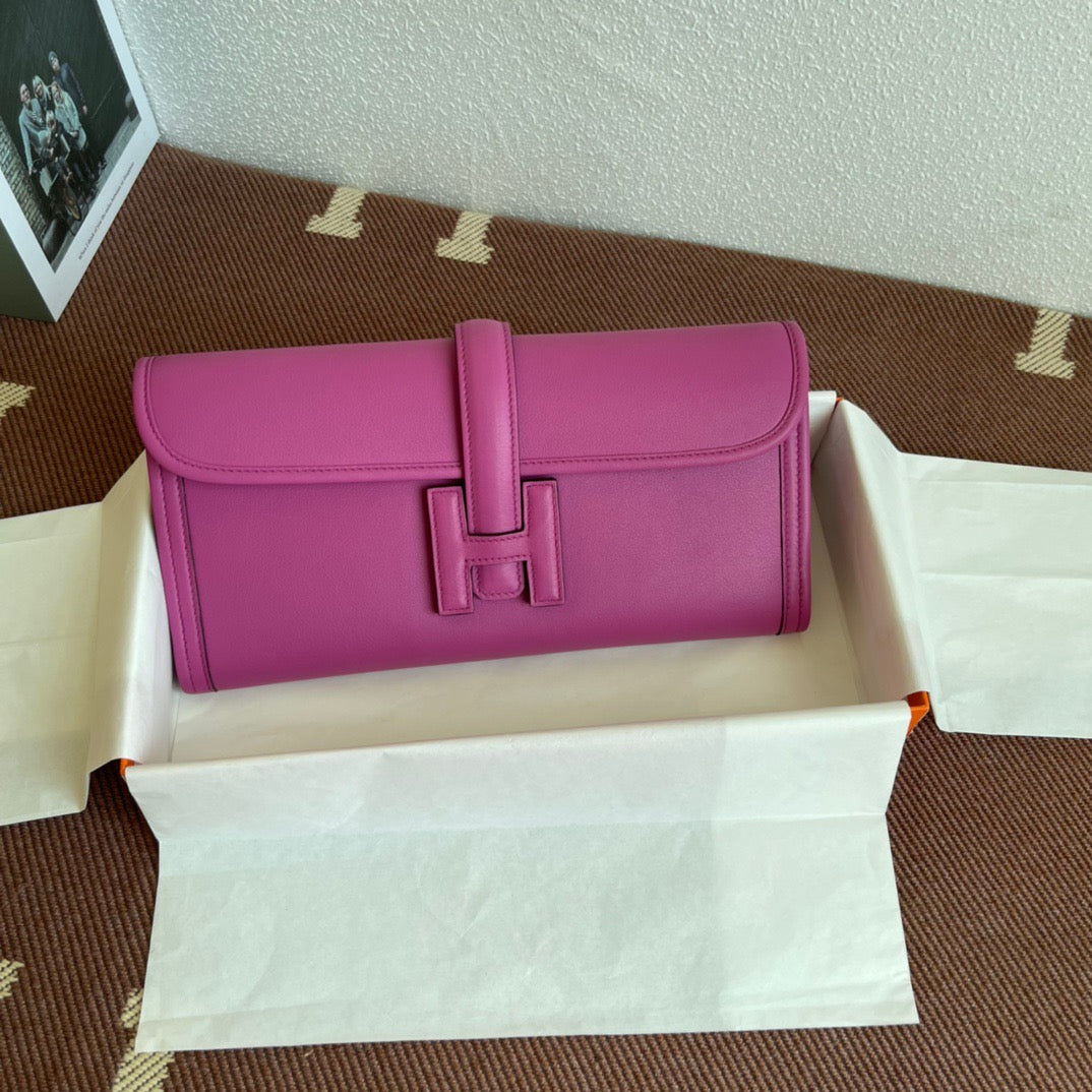 Hermes Jige Elan 29 Clutch Bag In Magnolia Powder Swift Leather