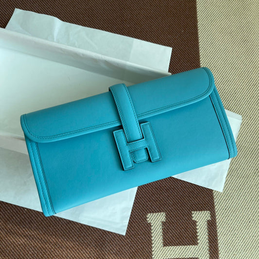 Hermes Jige Elan 29 Clutch Bag In Blue Du Nord Swift Leather