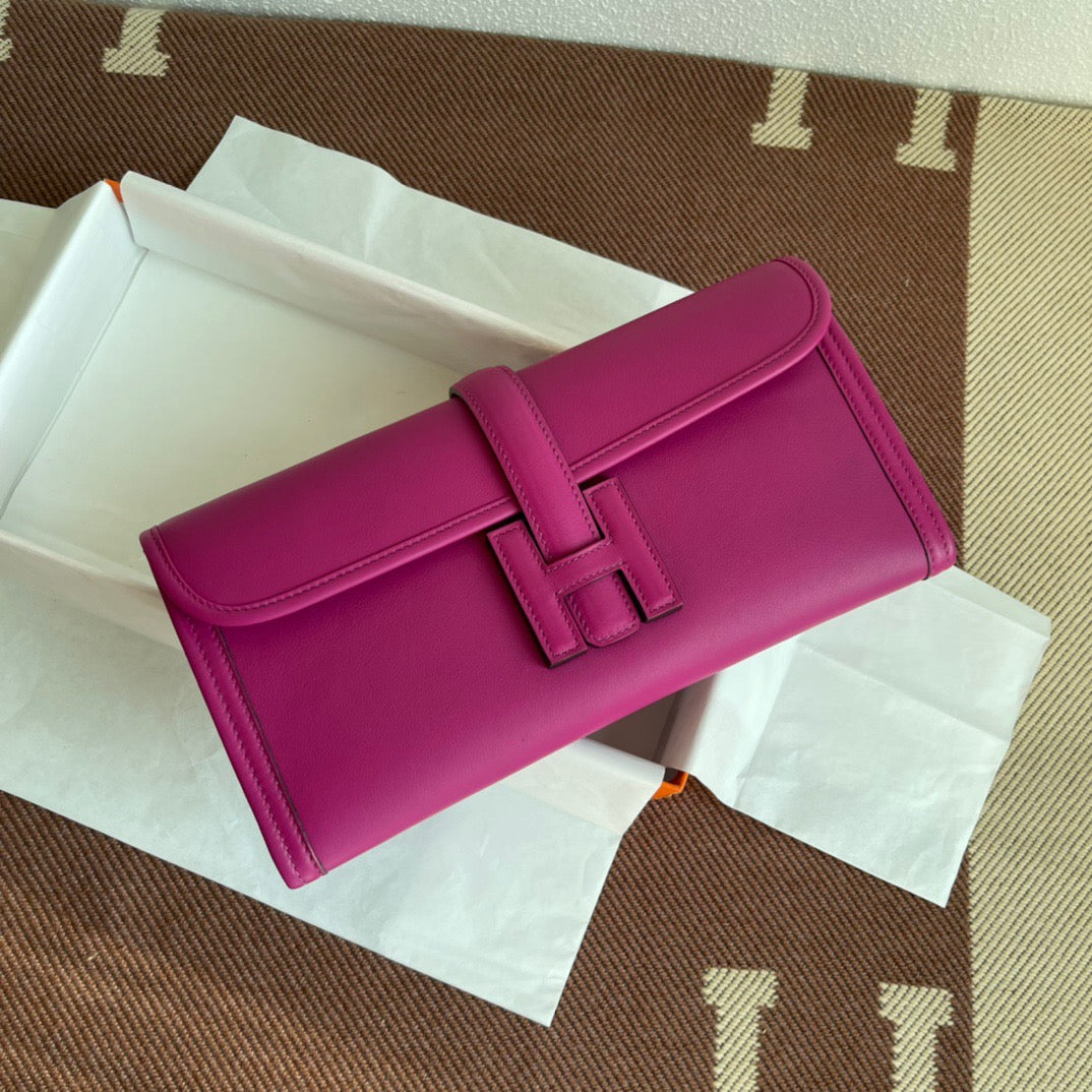 Hermes Jige Elan 29 Clutch Bag In Rose Purple Swift Leather