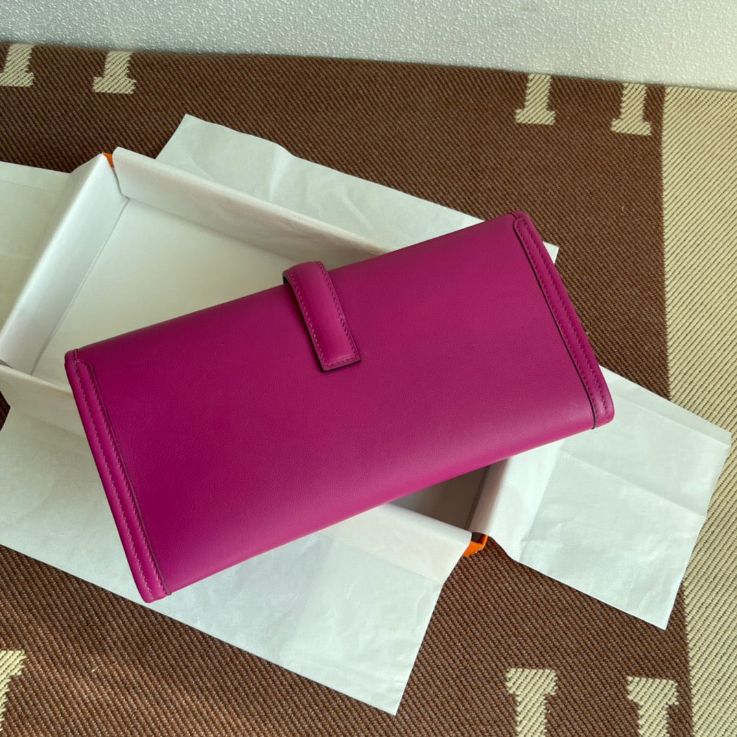 Hermes Jige Elan 29 Clutch Bag In Rose Purple Swift Leather