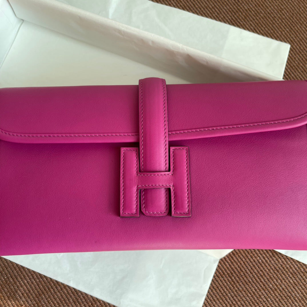 Hermes Jige Elan 29 Clutch Bag In Rose Purple Swift Leather