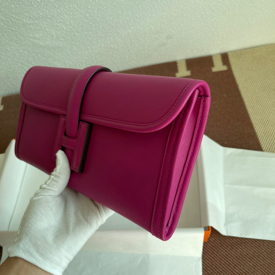 Hermes Jige Elan 29 Clutch Bag In Rose Purple Swift Leather