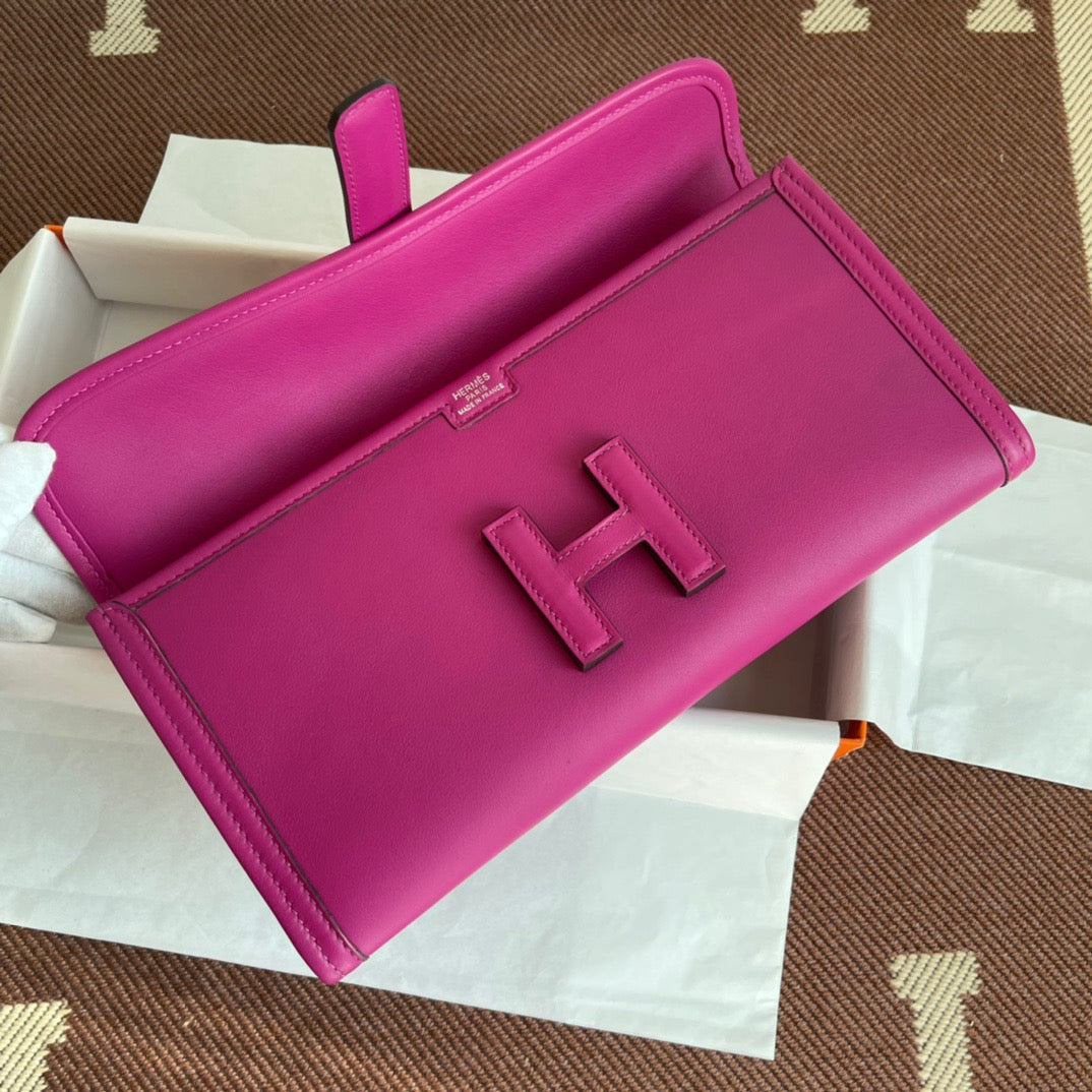 Hermes Jige Elan 29 Clutch Bag In Rose Purple Swift Leather