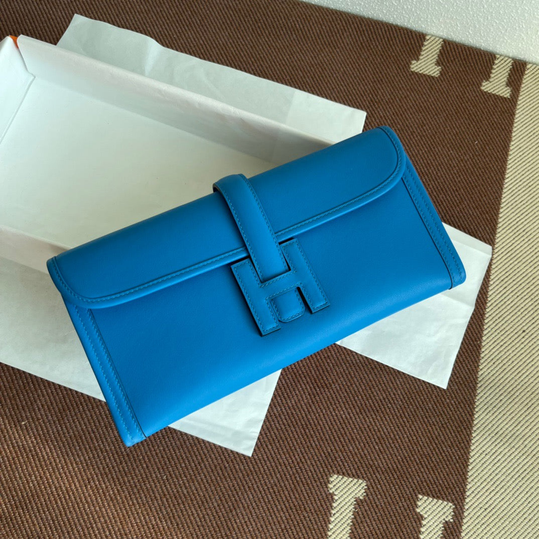 Hermes Jige Elan 29 Clutch Bag In Blue Hydra Swift Leather