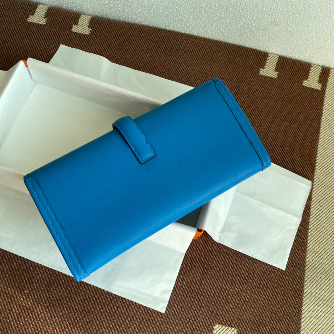 Hermes Jige Elan 29 Clutch Bag In Blue Hydra Swift Leather