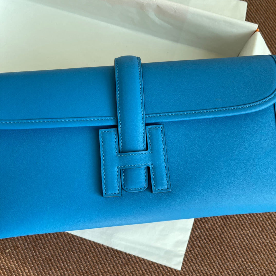 Hermes Jige Elan 29 Clutch Bag In Blue Hydra Swift Leather