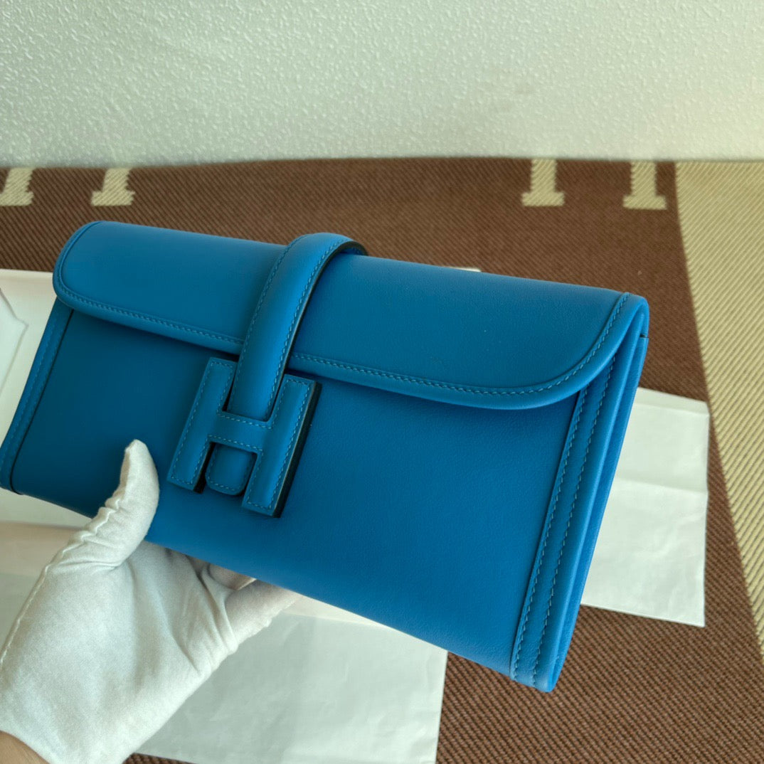 Hermes Jige Elan 29 Clutch Bag In Blue Hydra Swift Leather