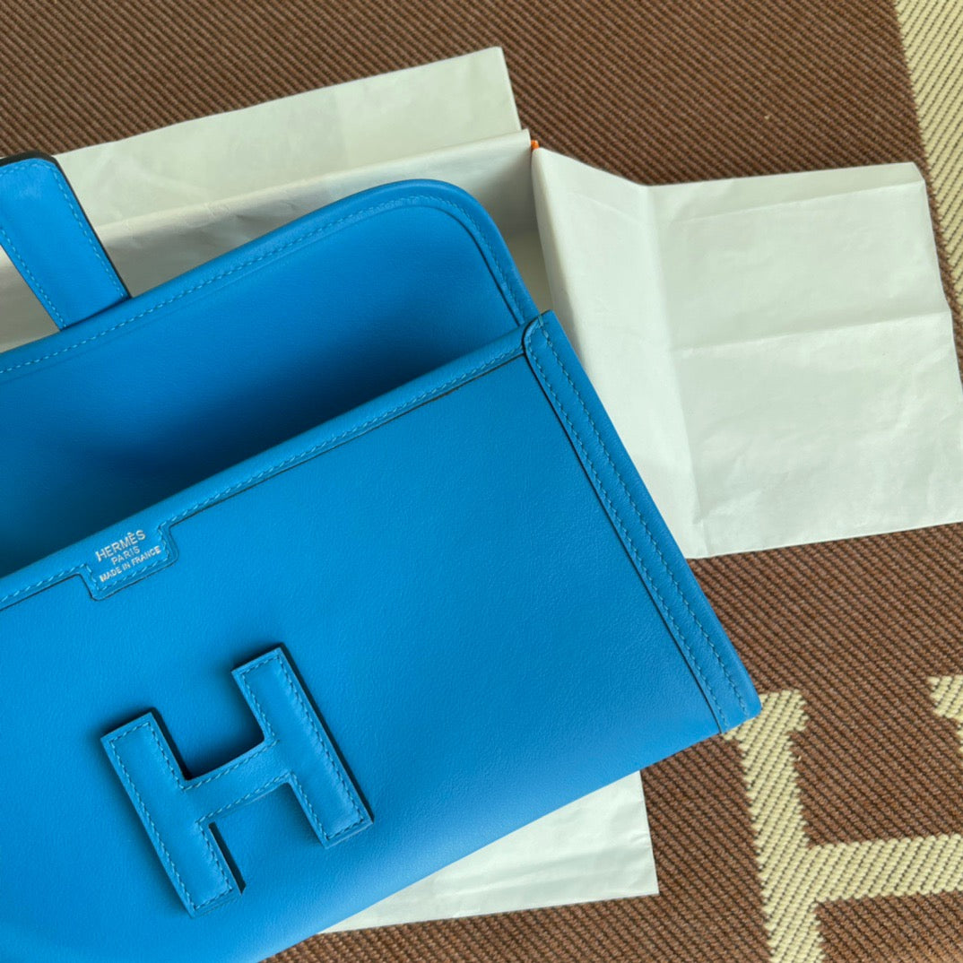 Hermes Jige Elan 29 Clutch Bag In Blue Hydra Swift Leather