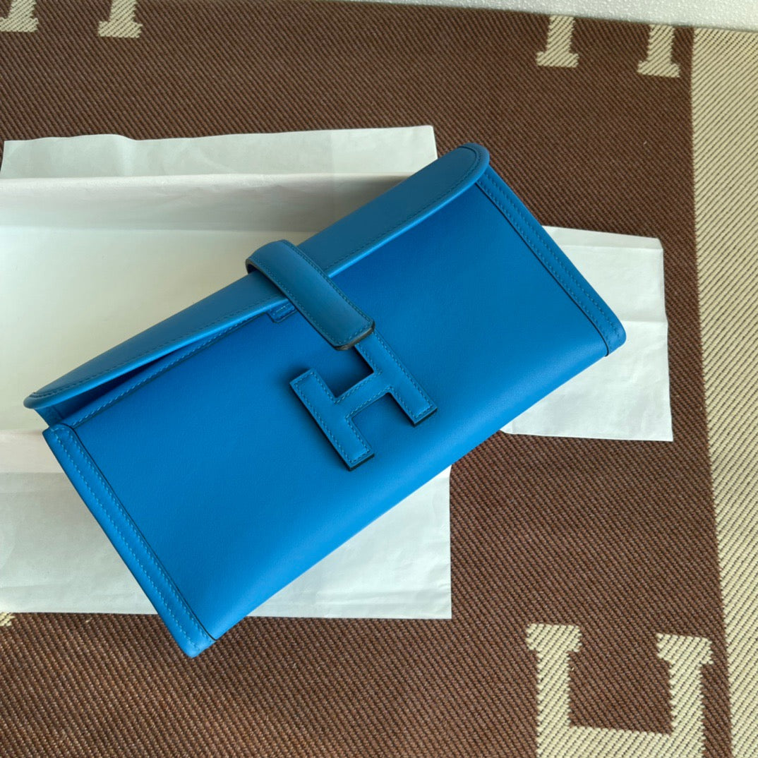 Hermes Jige Elan 29 Clutch Bag In Blue Hydra Swift Leather