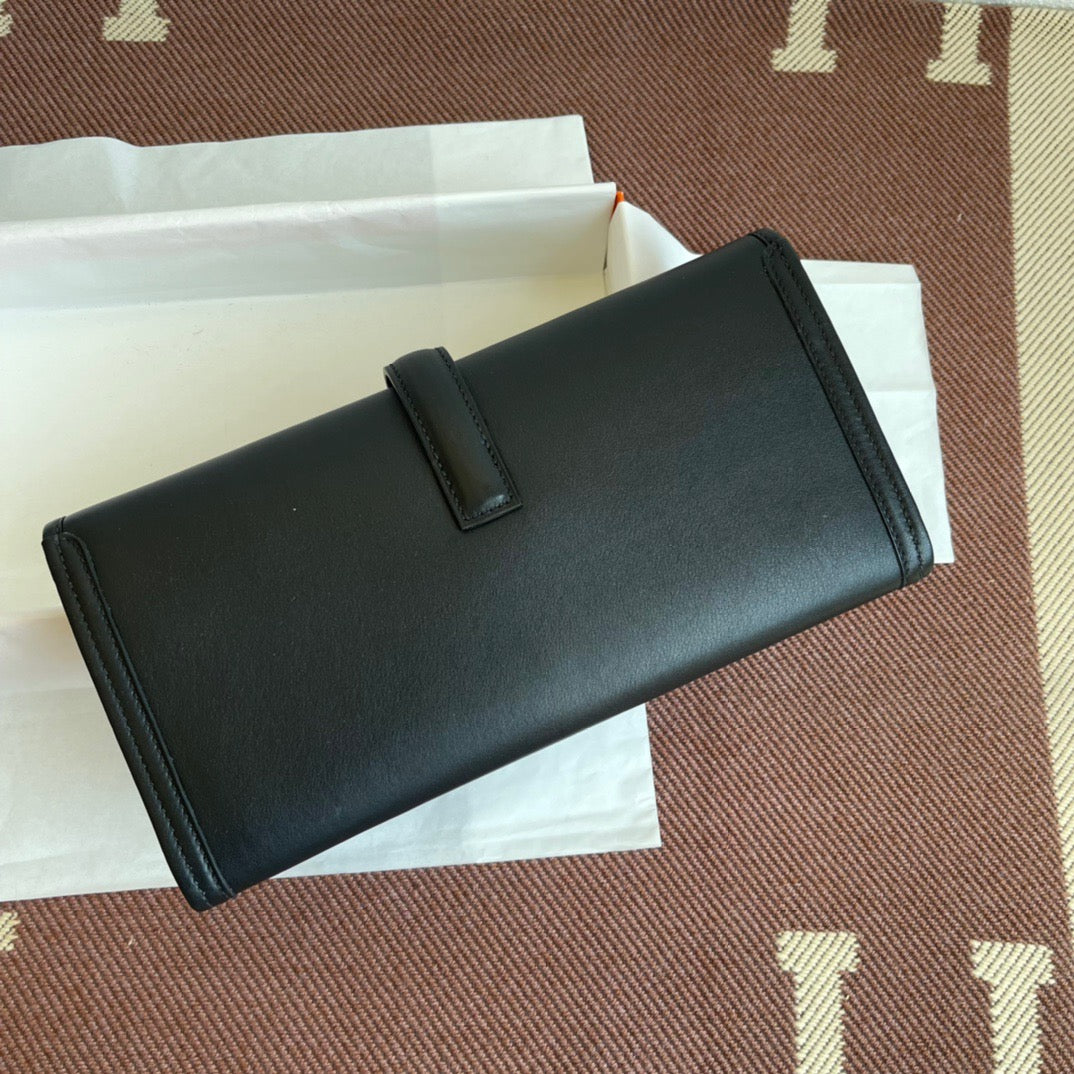 Hermes Jige Elan 29 Clutch Bag In Black Swift Leather