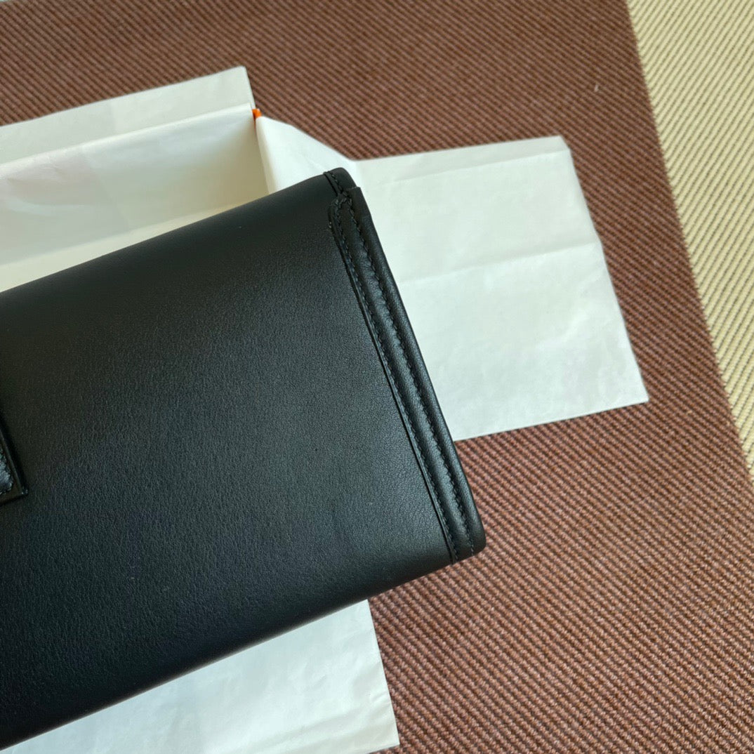 Hermes Jige Elan 29 Clutch Bag In Black Swift Leather