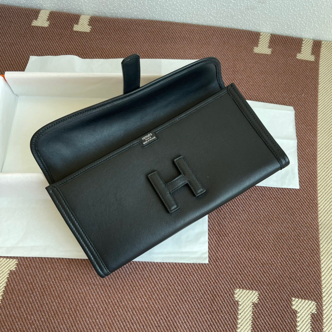 Hermes Jige Elan 29 Clutch Bag In Black Swift Leather