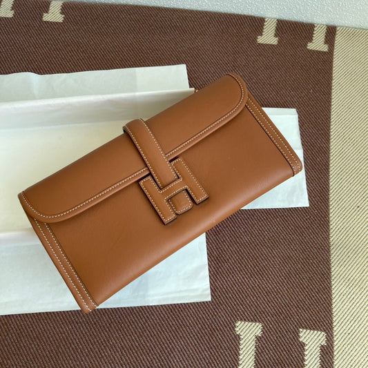 Hermes Jige Elan 29 Clutch Bag In Khaki Swift Leather