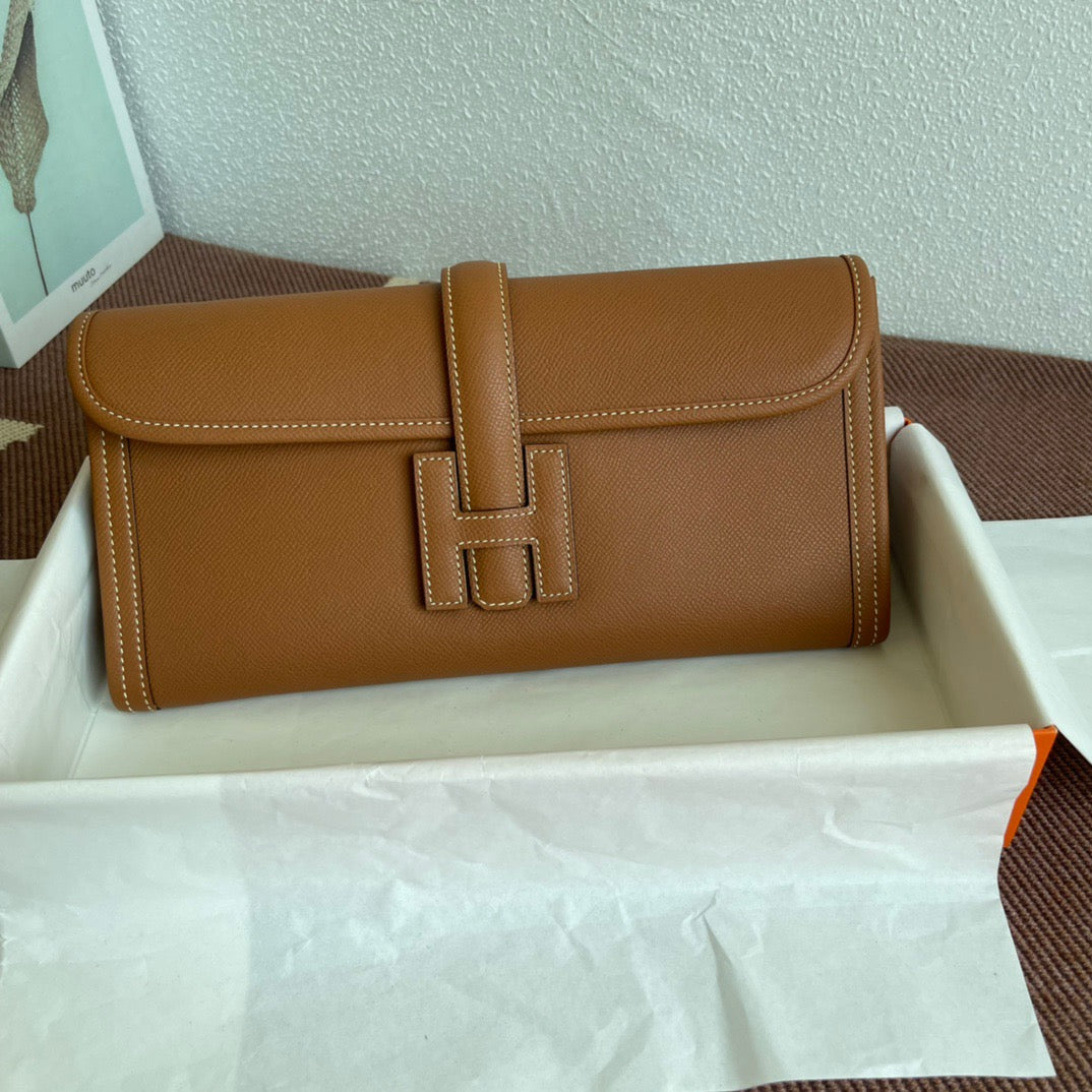 Hermes Jige Elan 29 Clutch Bag In Khaki Epsom Leather