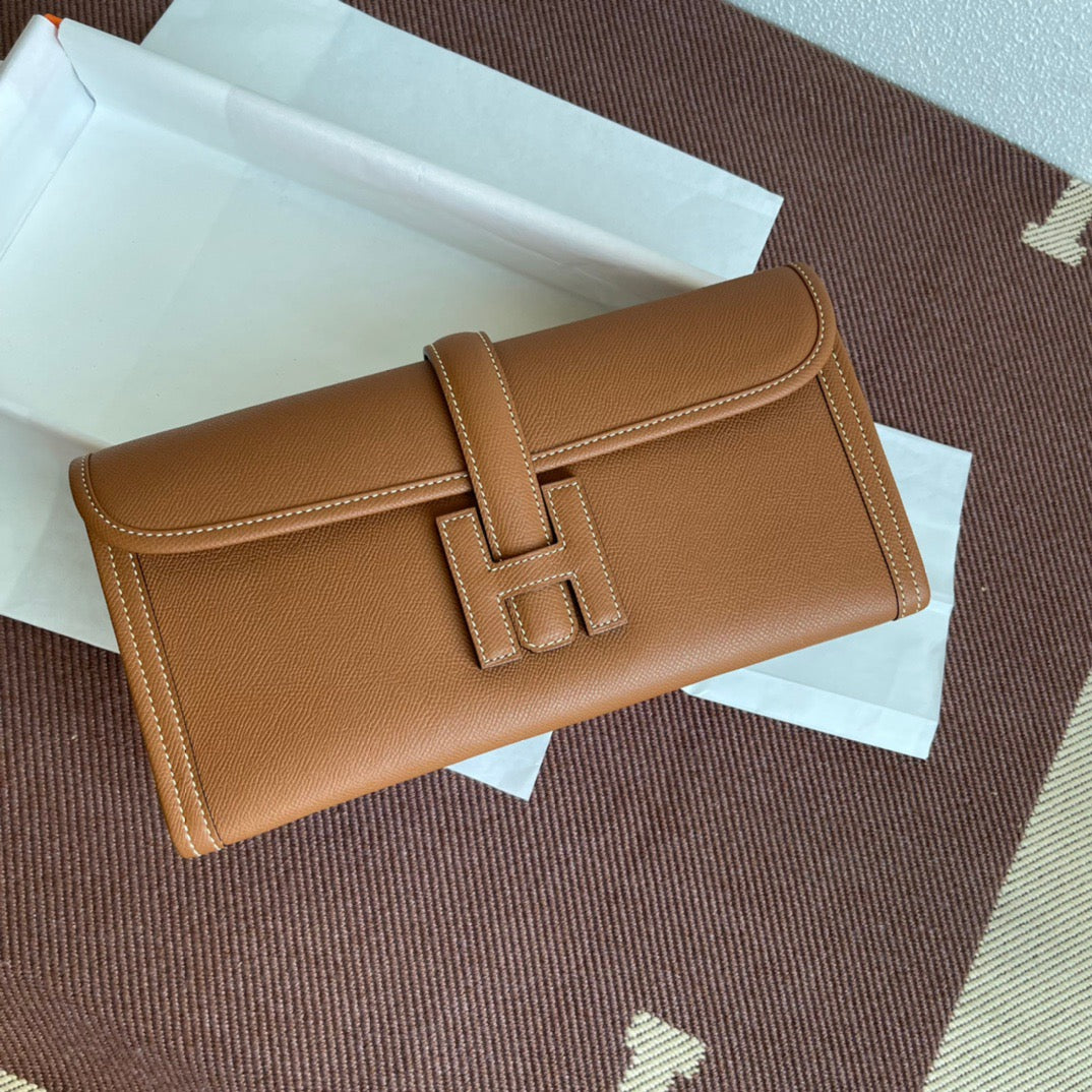 Hermes Jige Elan 29 Clutch Bag In Khaki Epsom Leather