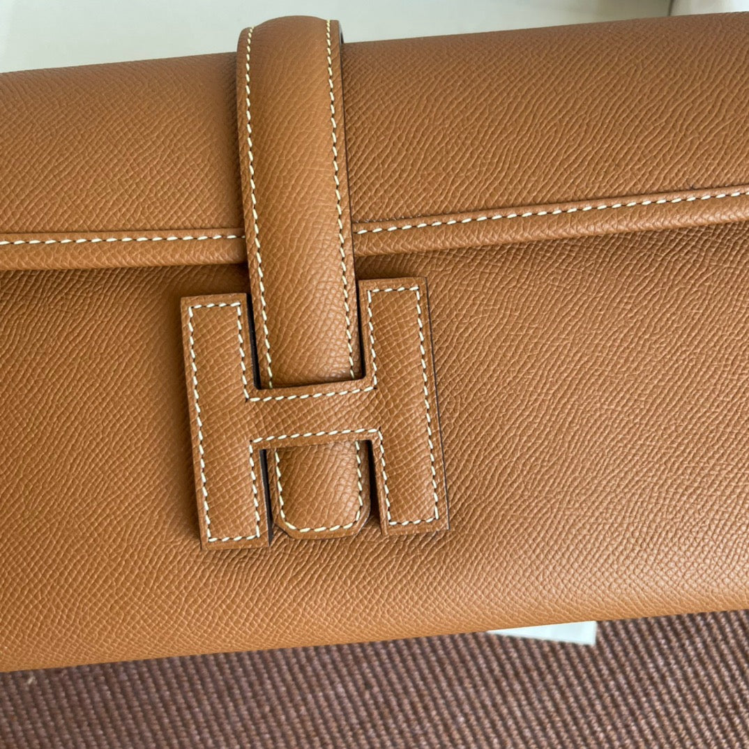 Hermes Jige Elan 29 Clutch Bag In Khaki Epsom Leather