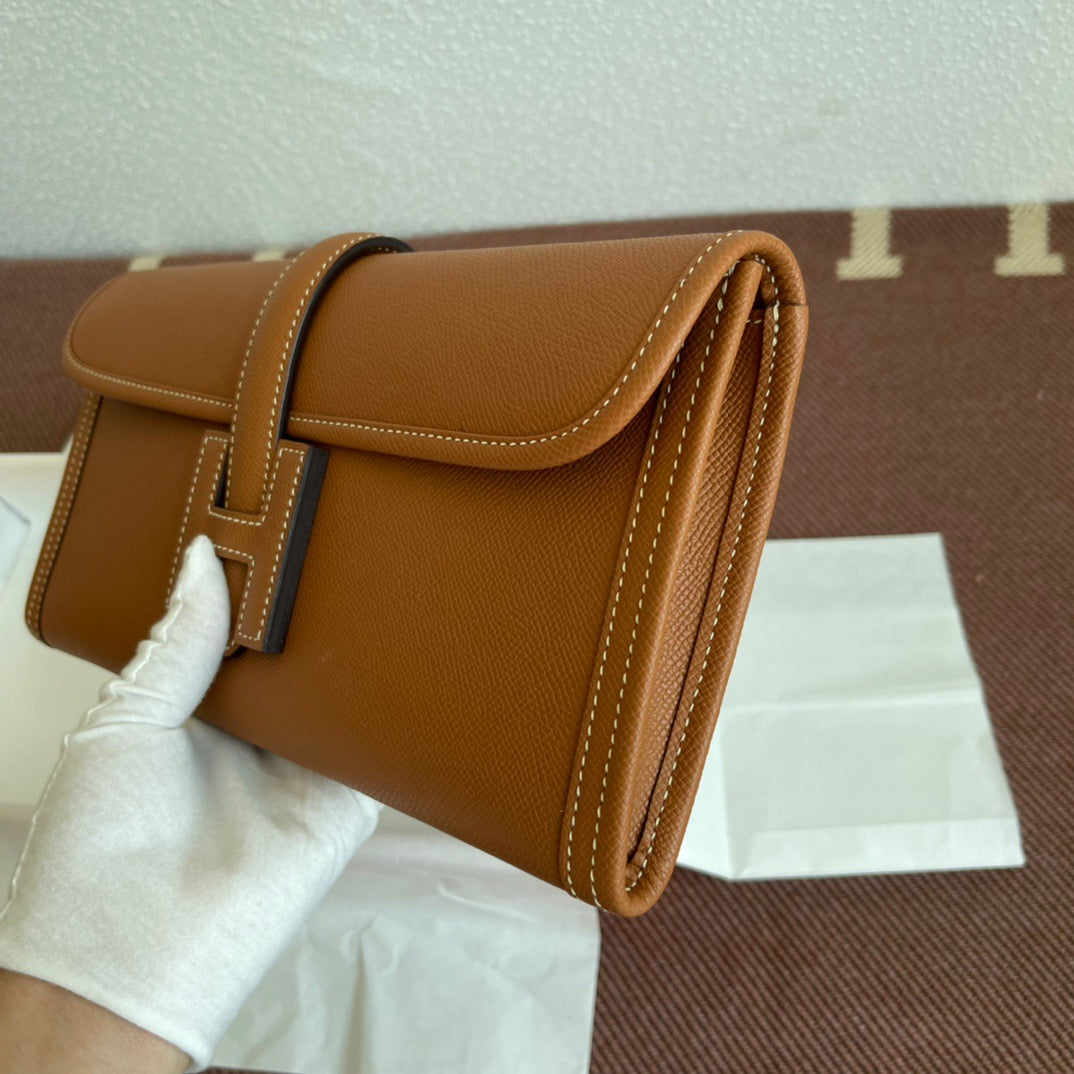 Hermes Jige Elan 29 Clutch Bag In Khaki Epsom Leather