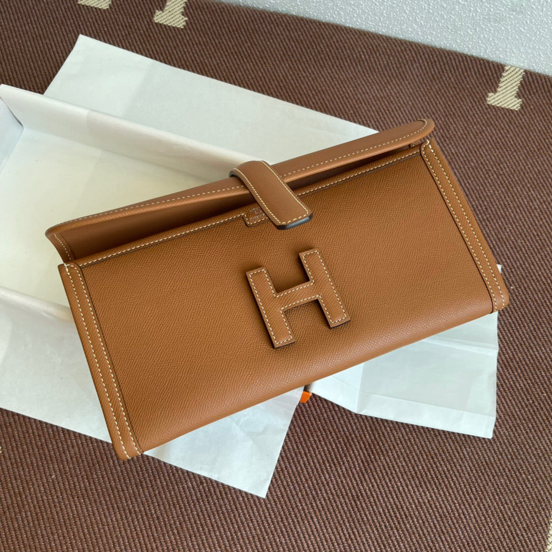 Hermes Jige Elan 29 Clutch Bag In Khaki Epsom Leather