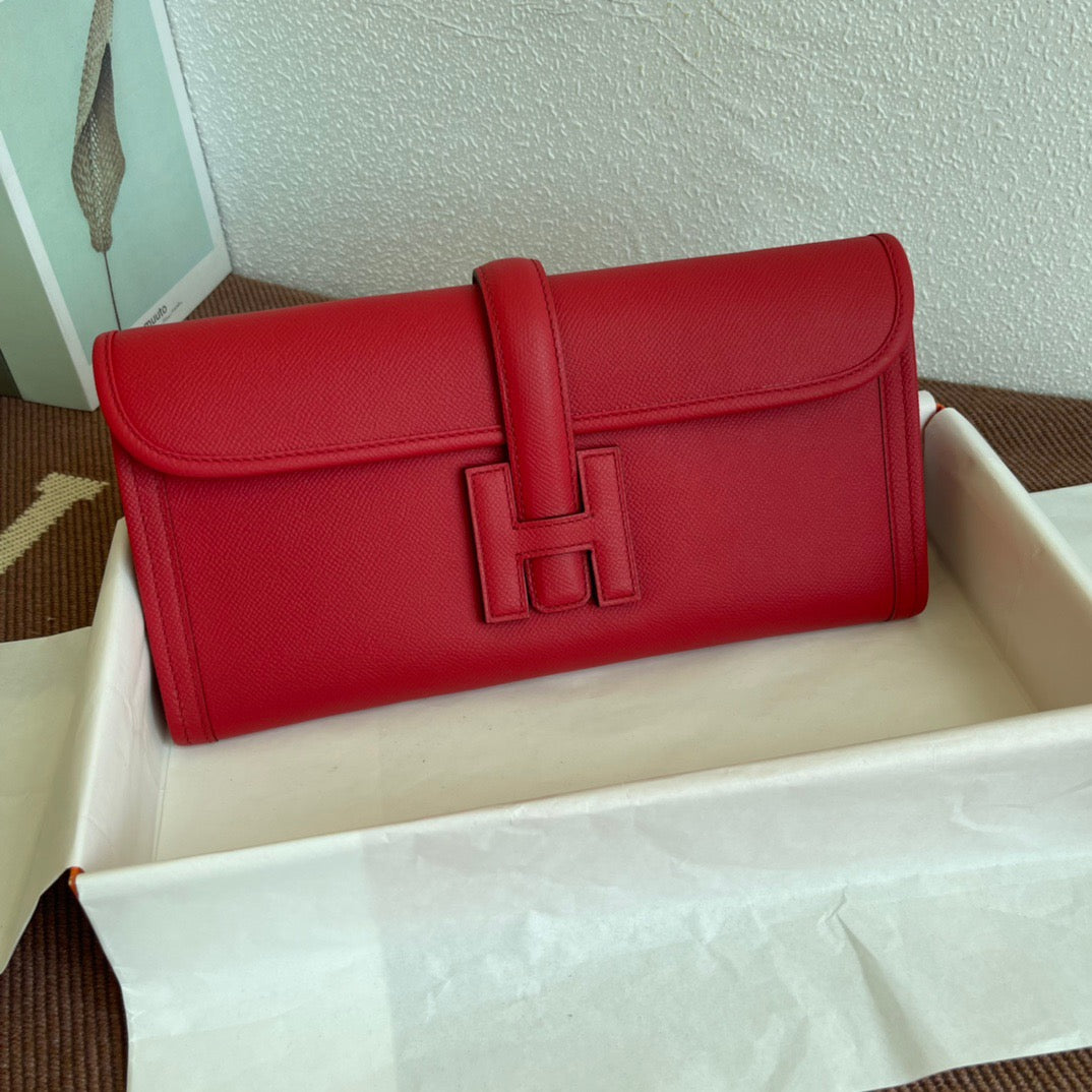 Hermes Jige Elan 29 Clutch Bag In Red Epsom Leather