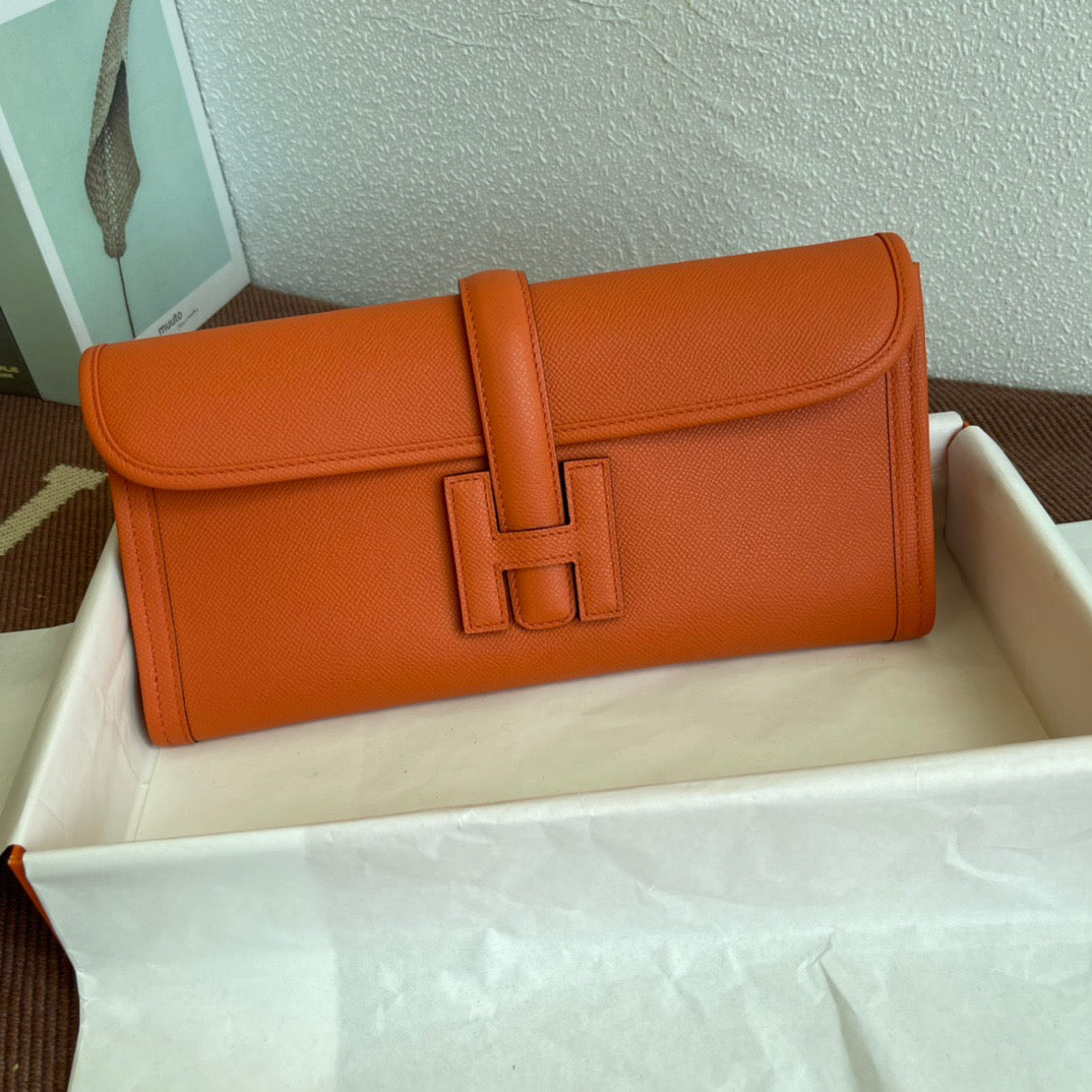 Hermes Jige Elan 29 Clutch Bag In Orange Epsom Leather