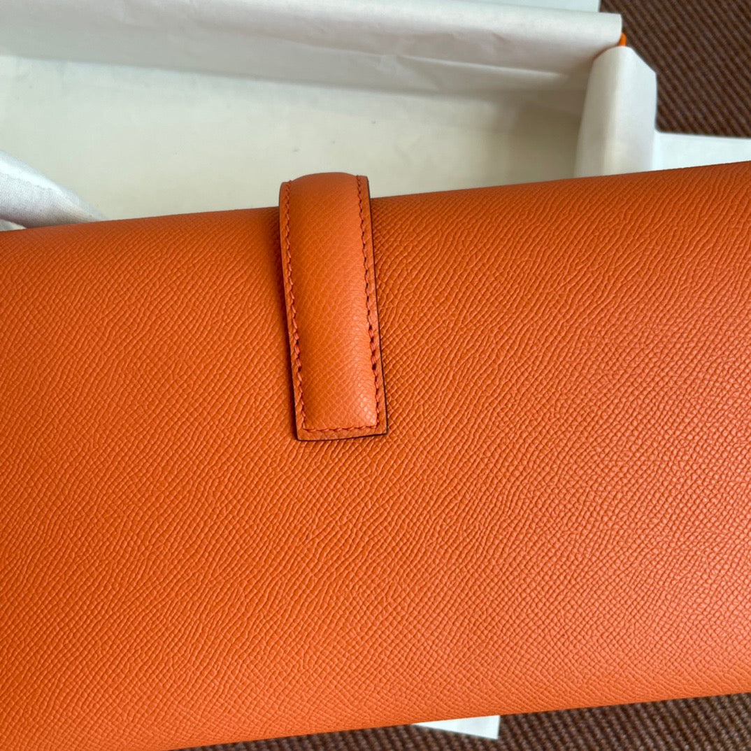 Hermes Jige Elan 29 Clutch Bag In Orange Epsom Leather