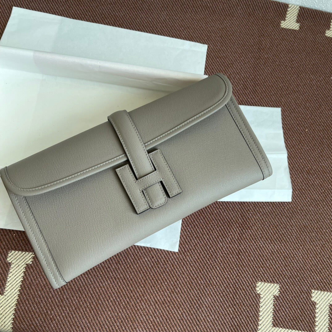 Hermes Jige Elan 29 Clutch Bag In Gris Asphalte Epsom Leather