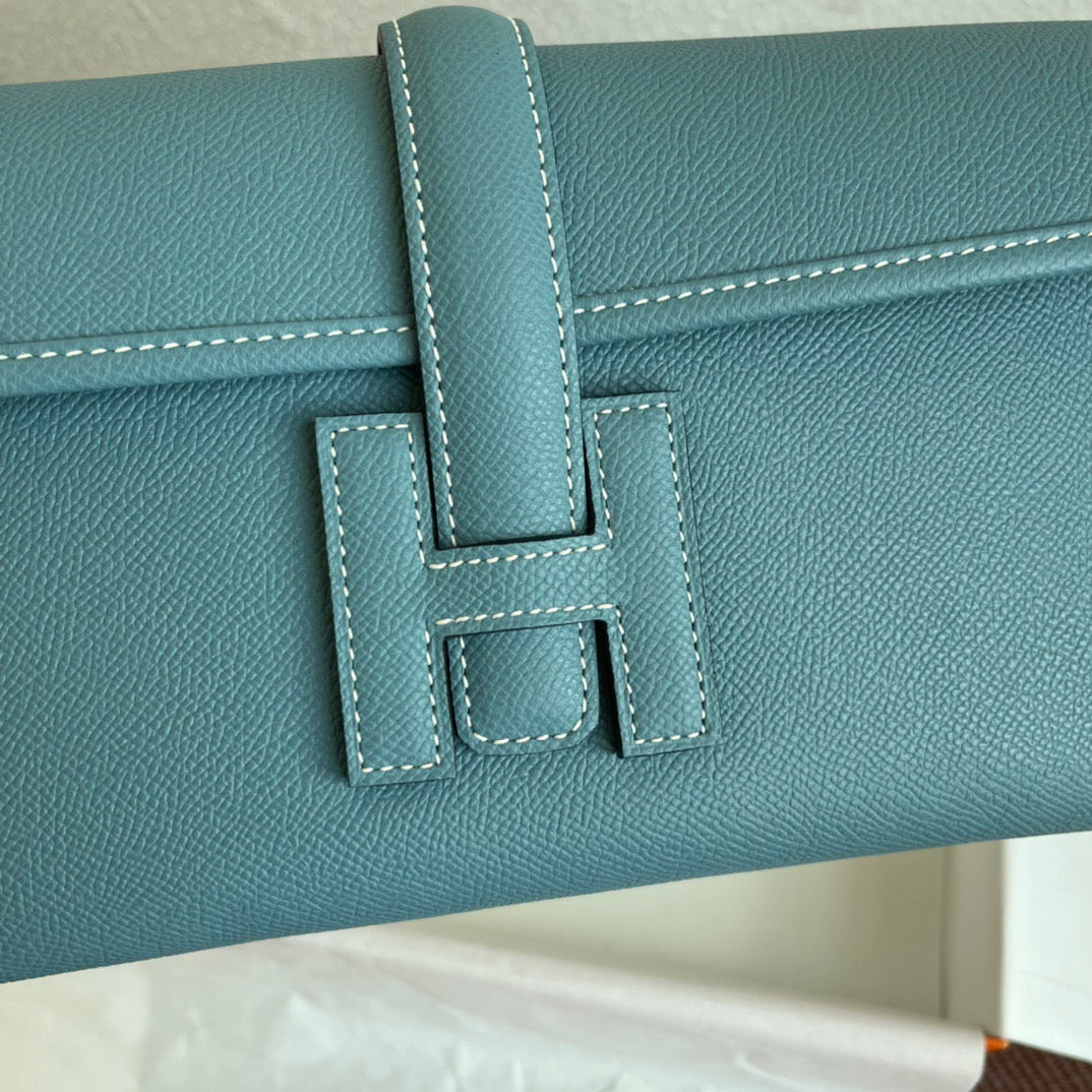 Hermes Jige Elan 29 Clutch Bag In Blue Jean Epsom Leather