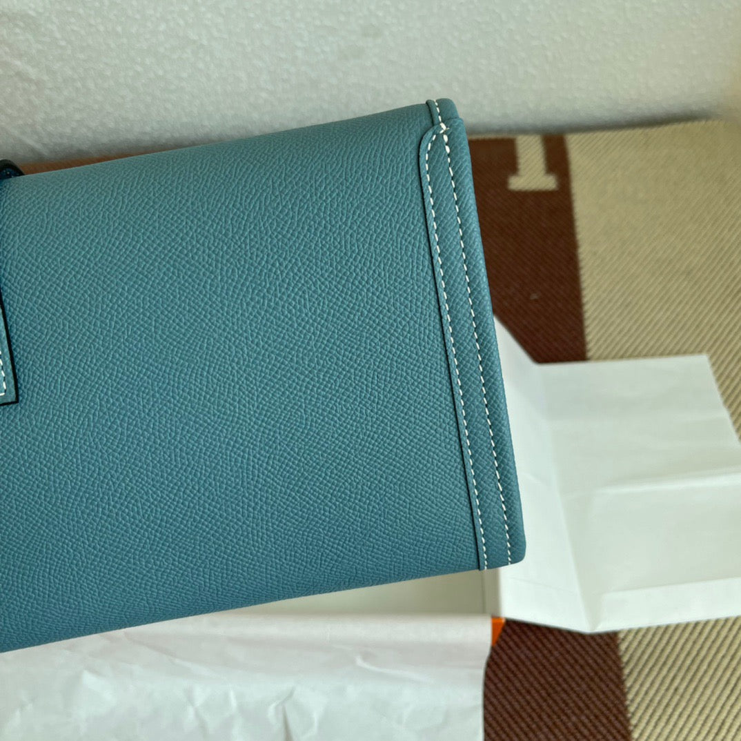 Hermes Jige Elan 29 Clutch Bag In Blue Jean Epsom Leather