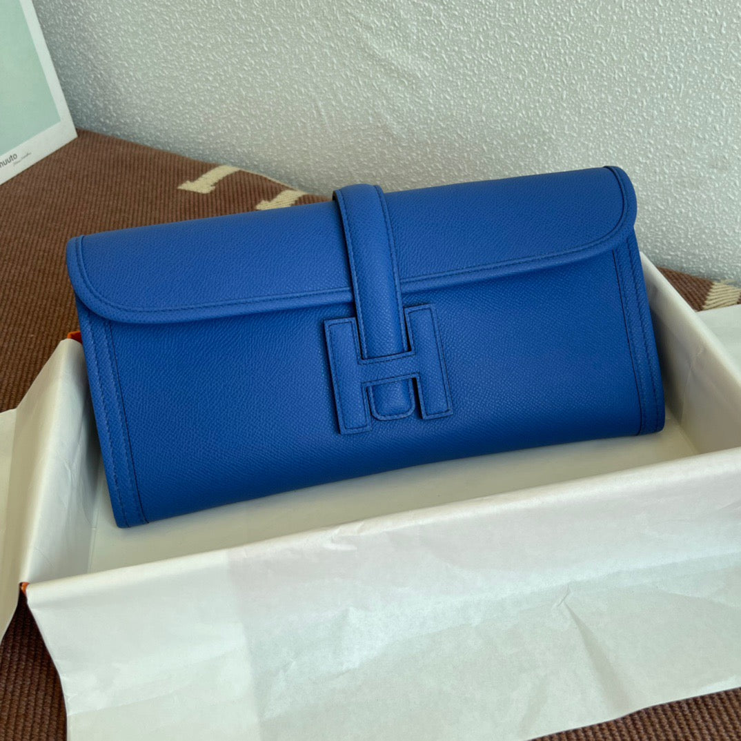 Hermes Jige Elan 29 Clutch Bag In Blue Electric Epsom Leather