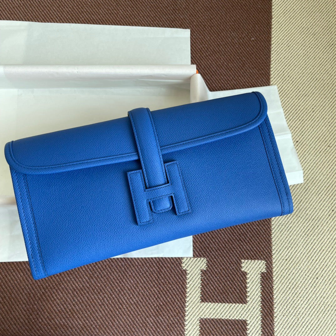 Hermes Jige Elan 29 Clutch Bag In Blue Electric Epsom Leather