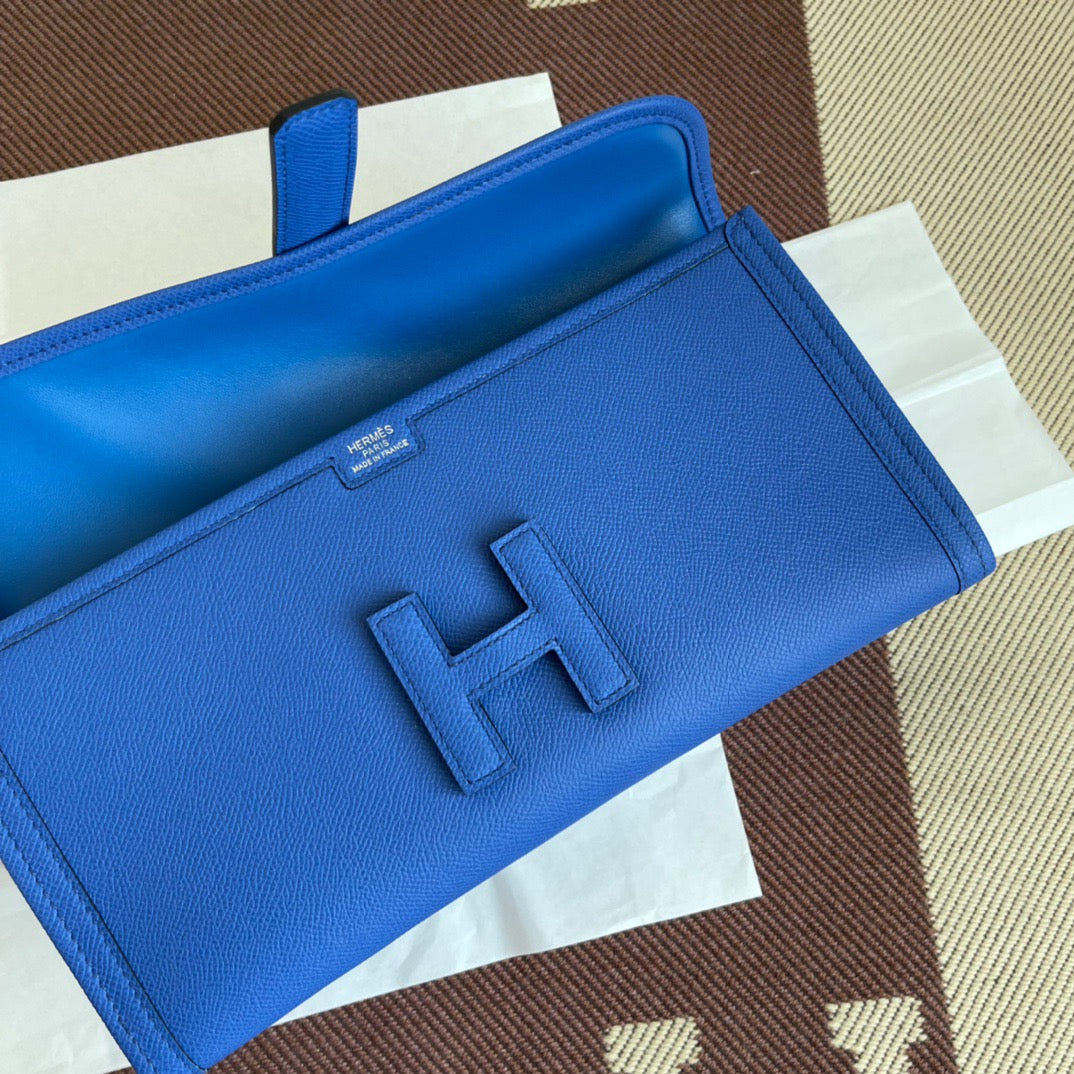 Hermes Jige Elan 29 Clutch Bag In Blue Electric Epsom Leather