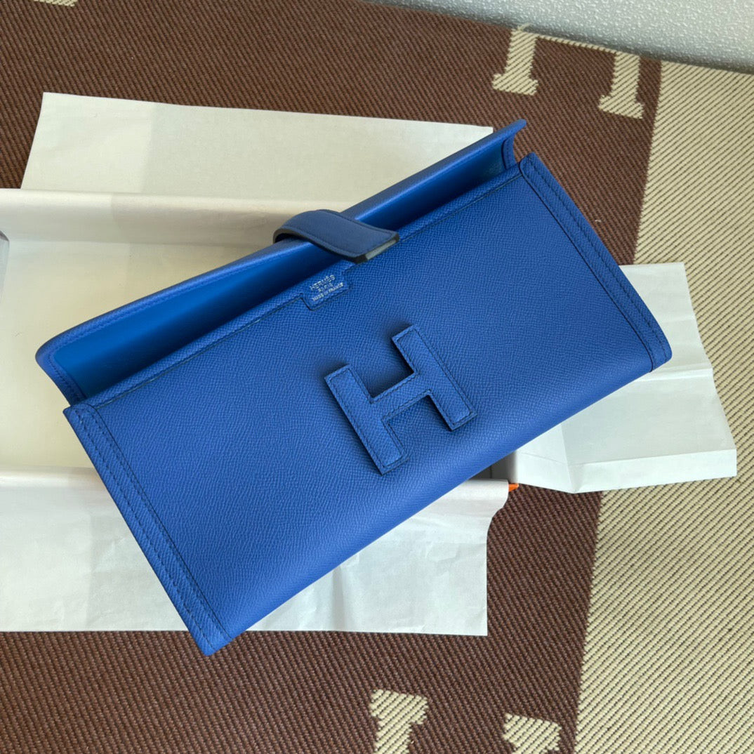 Hermes Jige Elan 29 Clutch Bag In Blue Electric Epsom Leather