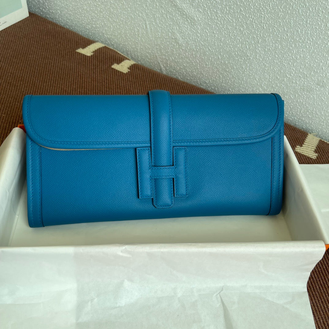 Hermes Jige Elan 29 Clutch Bag In Blue Hydra Epsom Leather