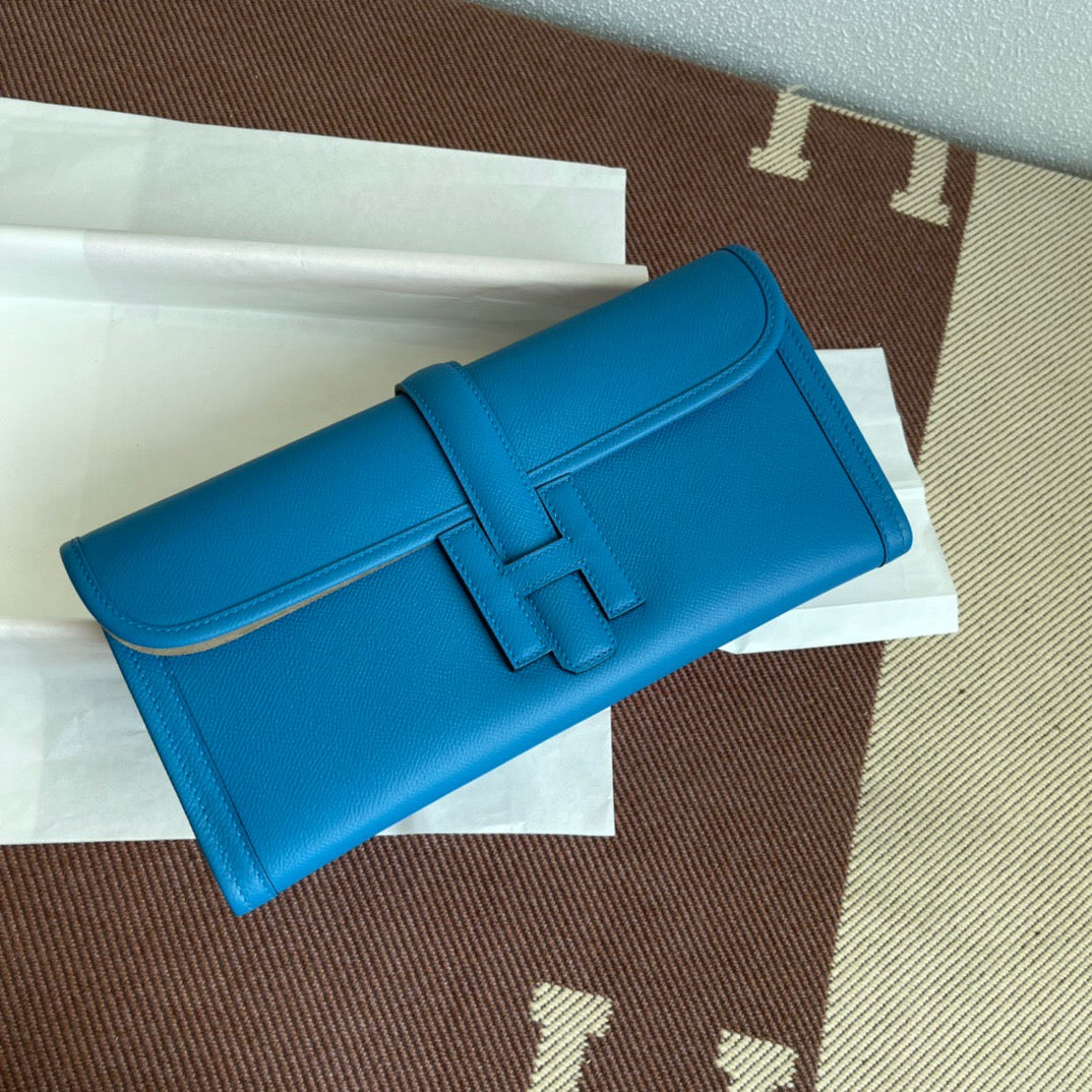 Hermes Jige Elan 29 Clutch Bag In Blue Hydra Epsom Leather