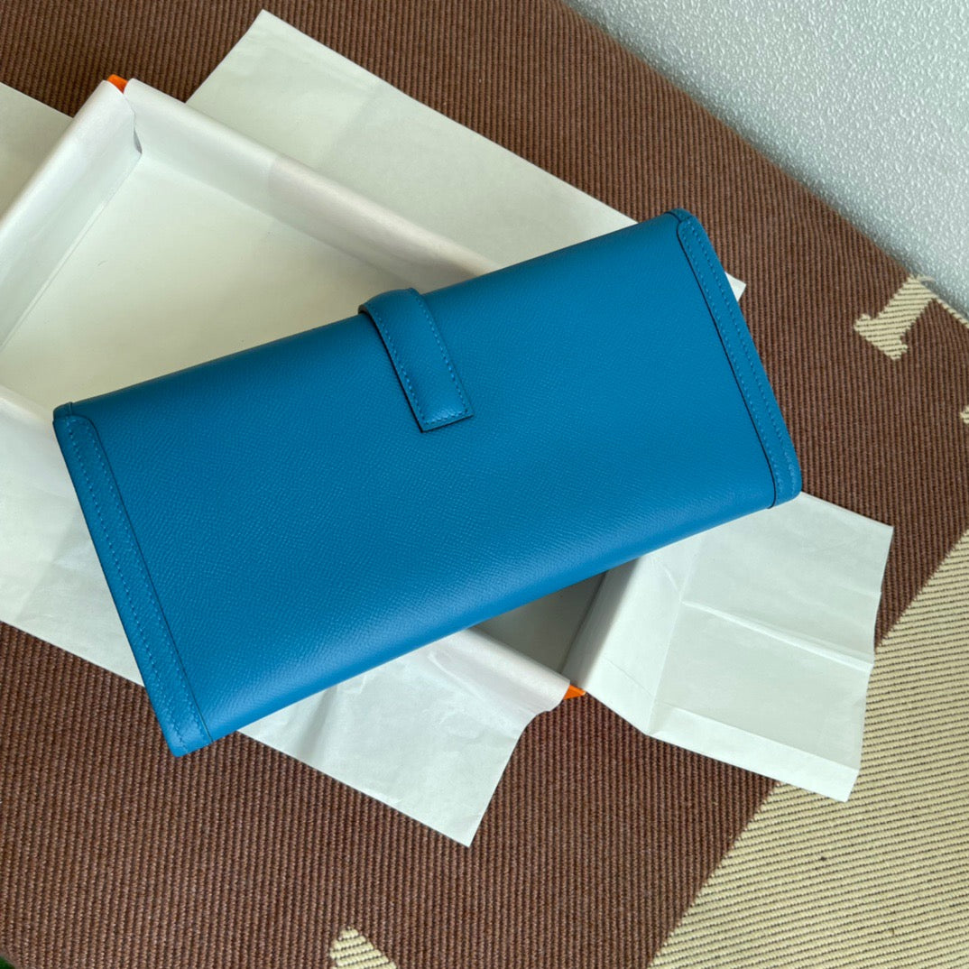 Hermes Jige Elan 29 Clutch Bag In Blue Hydra Epsom Leather