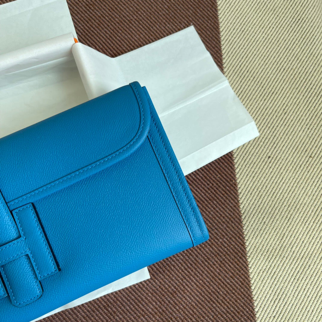 Hermes Jige Elan 29 Clutch Bag In Blue Hydra Epsom Leather