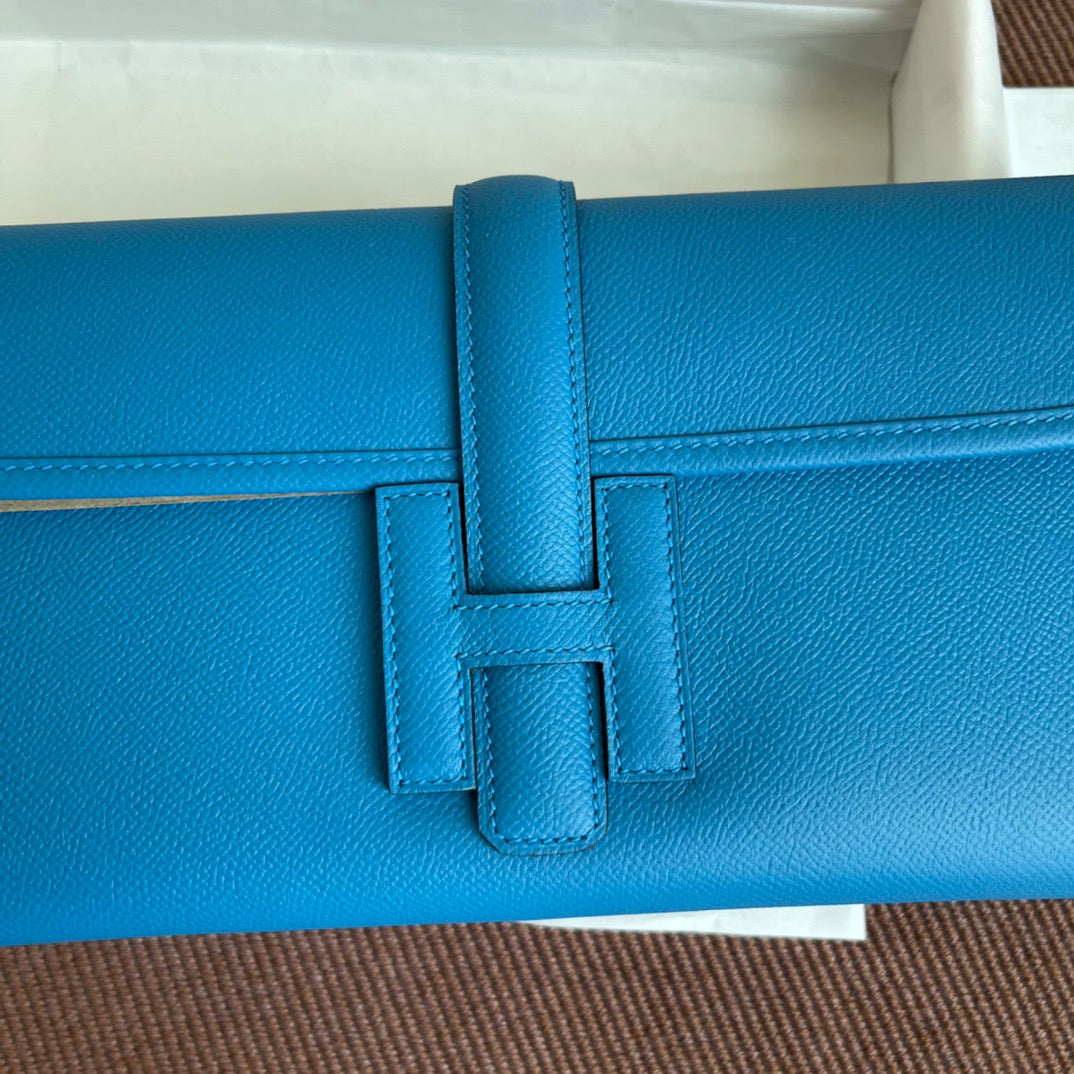 Hermes Jige Elan 29 Clutch Bag In Blue Hydra Epsom Leather