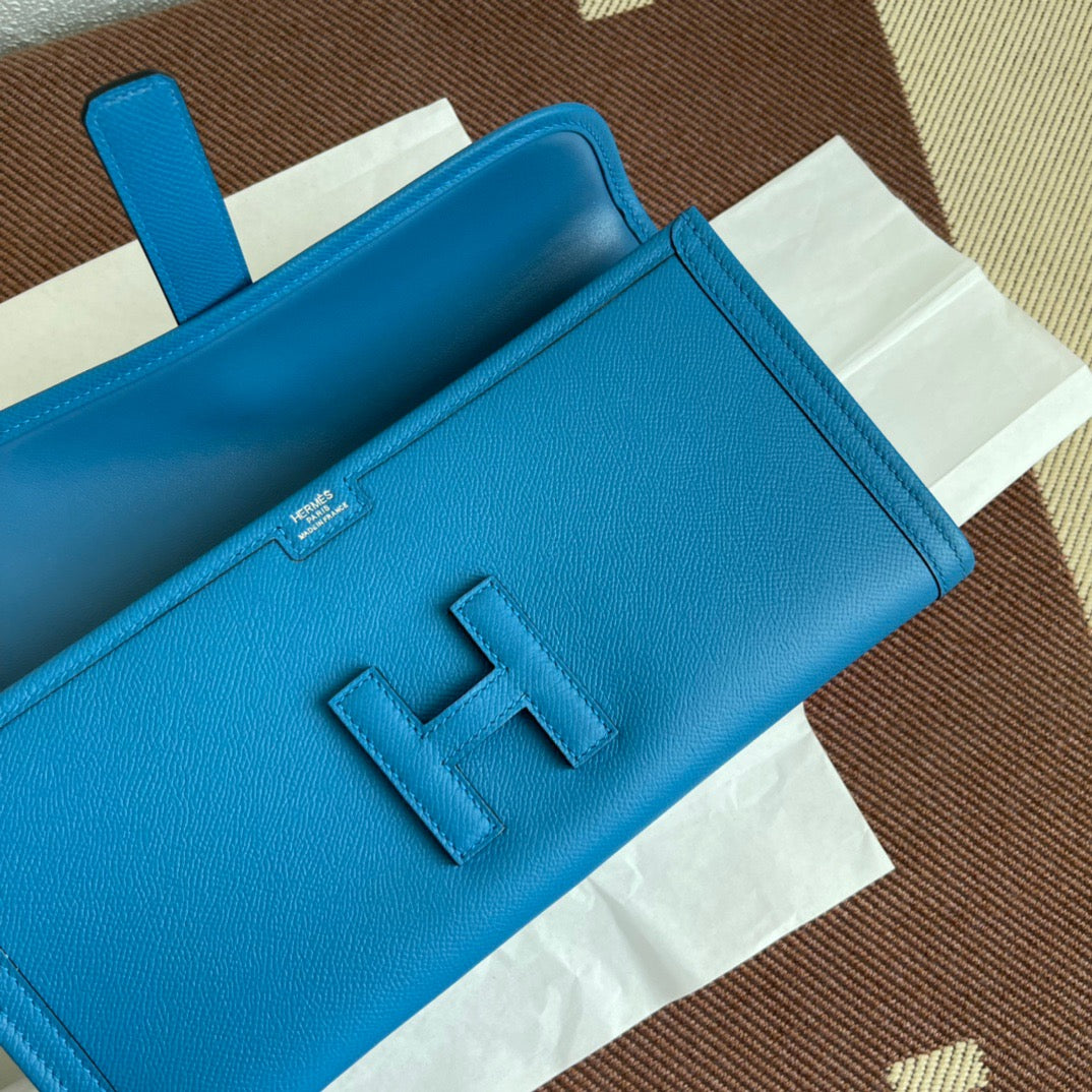 Hermes Jige Elan 29 Clutch Bag In Blue Hydra Epsom Leather