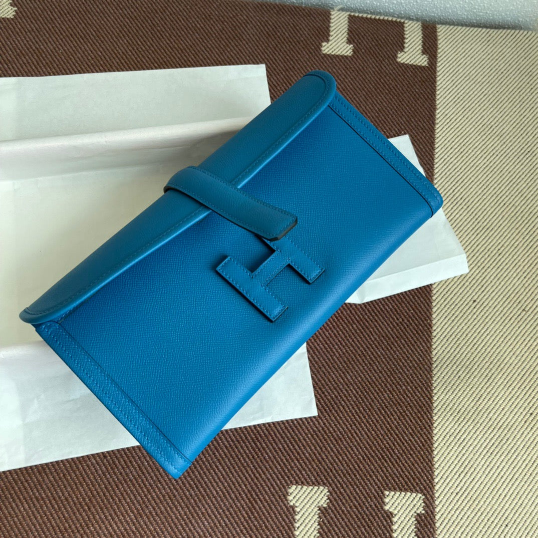 Hermes Jige Elan 29 Clutch Bag In Blue Hydra Epsom Leather