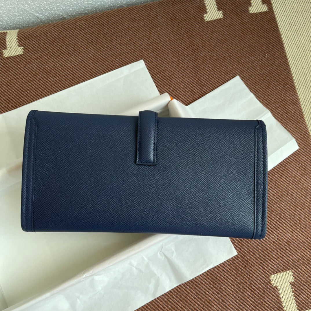 Hermes Jige Elan 29 Clutch Bag In Dark Blue Epsom Leather