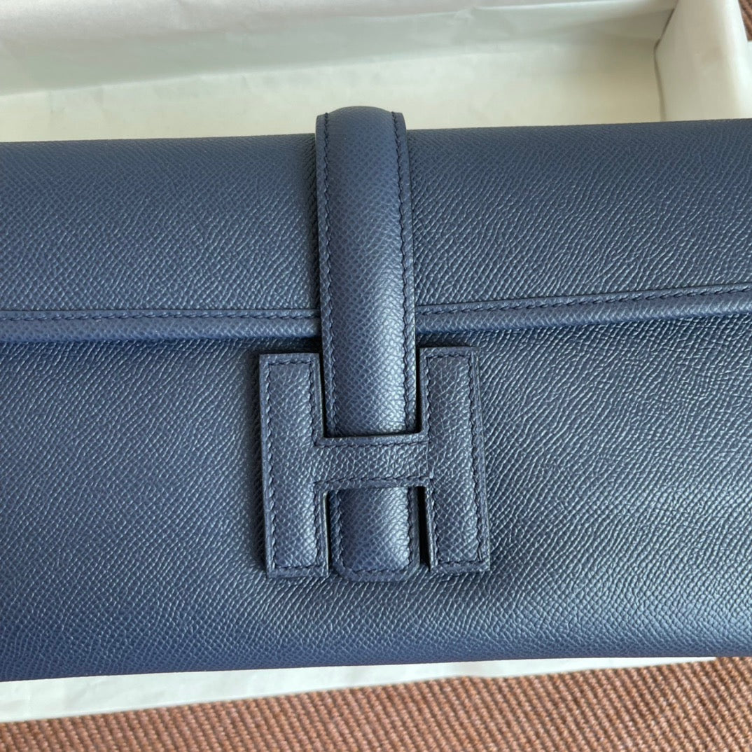 Hermes Jige Elan 29 Clutch Bag In Dark Blue Epsom Leather