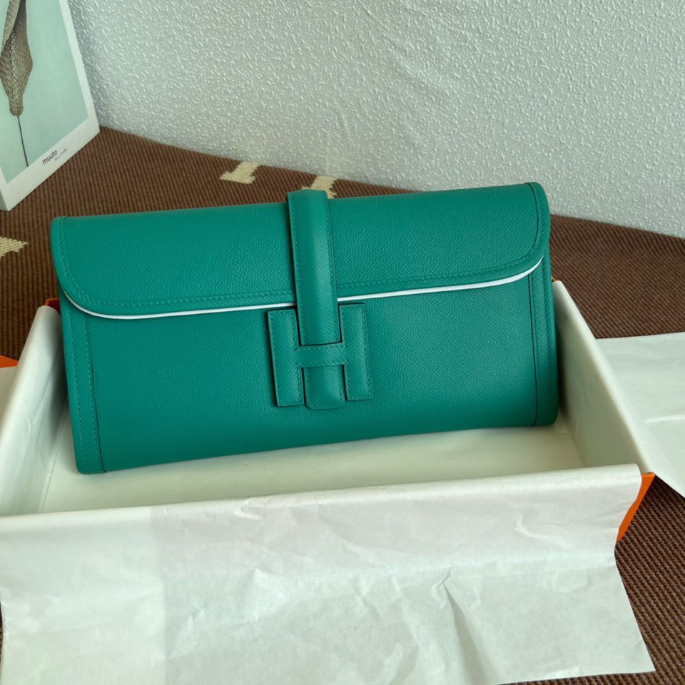 Hermes Jige Elan 29 Clutch Bag In 7F Blue Paon Epsom Leather