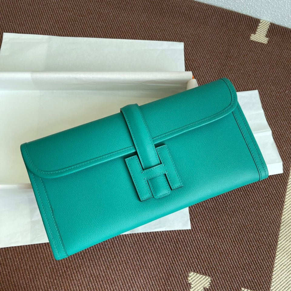 Hermes Jige Elan 29 Clutch Bag In 7F Blue Paon Epsom Leather