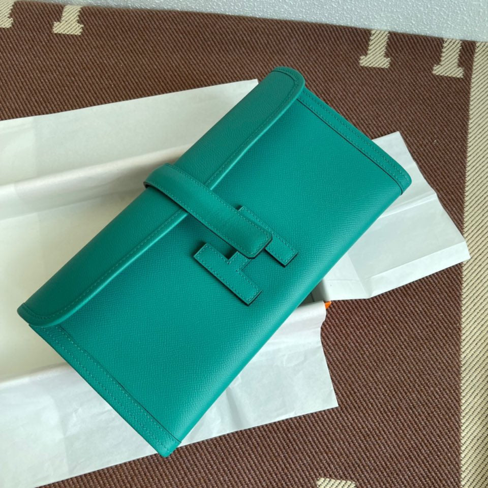 Hermes Jige Elan 29 Clutch Bag In 7F Blue Paon Epsom Leather