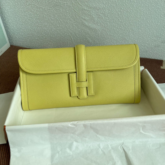 Hermes Jige Elan 29 Clutch Bag In Jaune Poussin  Epsom Leather