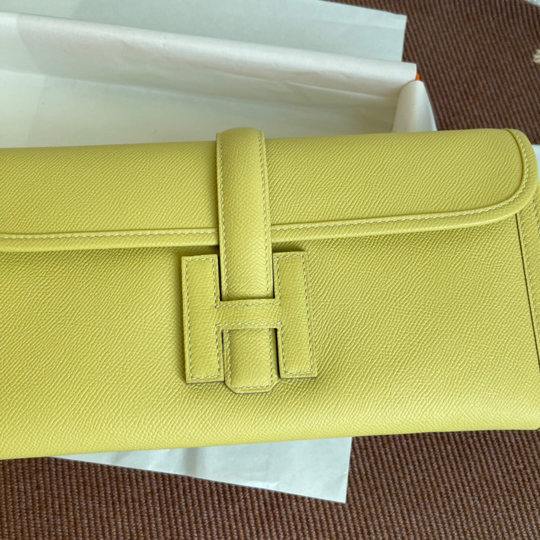 Hermes Jige Elan 29 Clutch Bag In Jaune Poussin  Epsom Leather